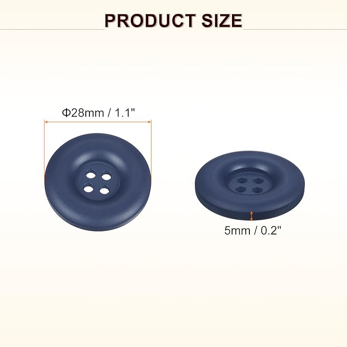 HARFINGTON 50pcs Sewing Button 28mm (1-1/8 Inch) 4 Holes Resin Thickened Round Crafting Replacement Buttons for Clothing DIY Crafts Decoration, Dark Blue