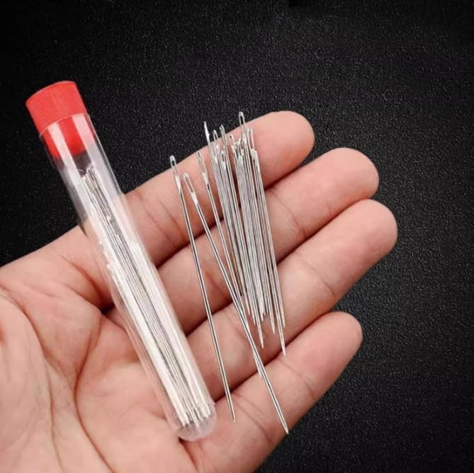 34 PCS Big Eye Steel Sewing Needles Kit, Stainless Steel Sewing Needle Kit, Needles Thread Hand Repair Kit, Needle Threader and Hand Sewings Set, Portable Travel Working