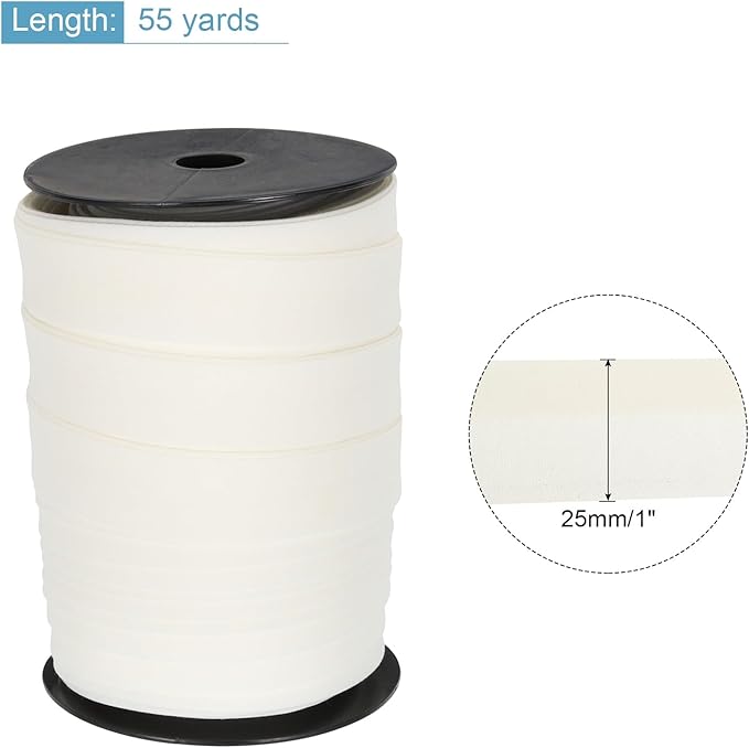 MECCANIXITY 1 Inch Double Fold Bias Tape Polyester Continuous Bulk Bias Tape for Sewing,Seaming Quilting Hemming Binding Crafts (Beige White 55 Yards)