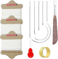 SAKURA Upholstery Repair Kit, 0.55mm ，Round Waxed Sewing Thread (3 Colors) & Heavy Duty Needles (7 PCS) for Leather, Canvas & Quilting Thread (3-White)