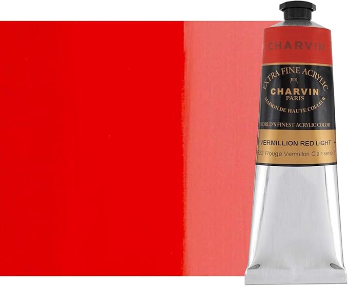 Charvin Extra Fine Professional Acrylic Paint - Vermilion Red Light, 60ml Tube, Triple-Milled, Lightfast Pigments, Open Stock Artist Acrylic Paints in Nature-Inspired Hues