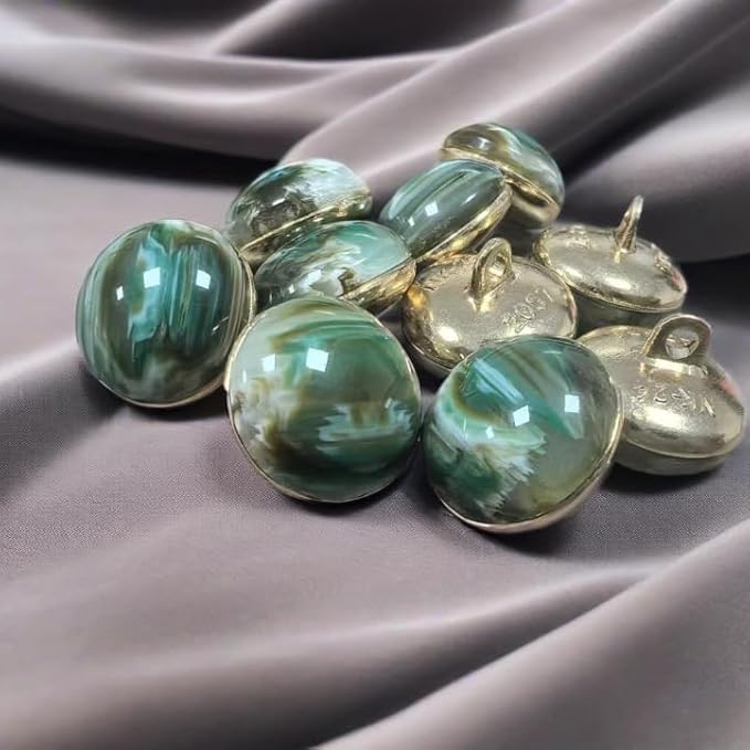 15mm Round Button, Green Marbled Pattern, Decorative Sewing Button for Clothing and Crafts (Green)