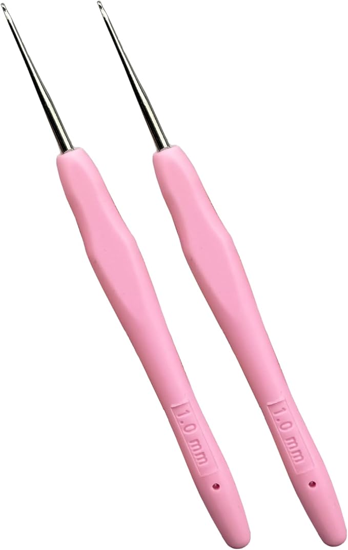 Mdoker 2PCS Small Size Crochet Hook Ergonomic Handle Crochet Hook Needles for Arthritic Hands,Thread Crochet Steel Lace Hooks Size 1mm
