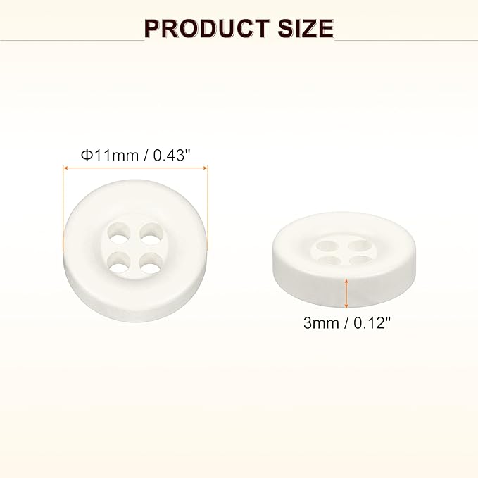 HARFINGTON 50pcs Sewing Button 11mm (15/32 Inch) 4 Holes Resin Thickened Round Crafting Replacement Buttons for Clothing DIY Crafts Decoration, White