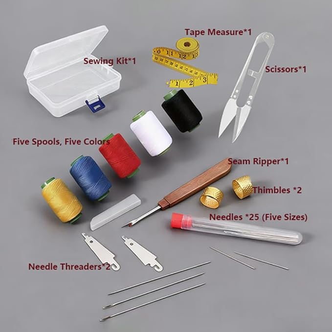 39 Pieces Big Eye Stainless Steel Needles Set, Sewing Kit for Hand Sewing, Embroidery and Quilting Includes Thread, Threader, Thimble, Scissor, Portable Storage Case for Fabric, Denim, Leather