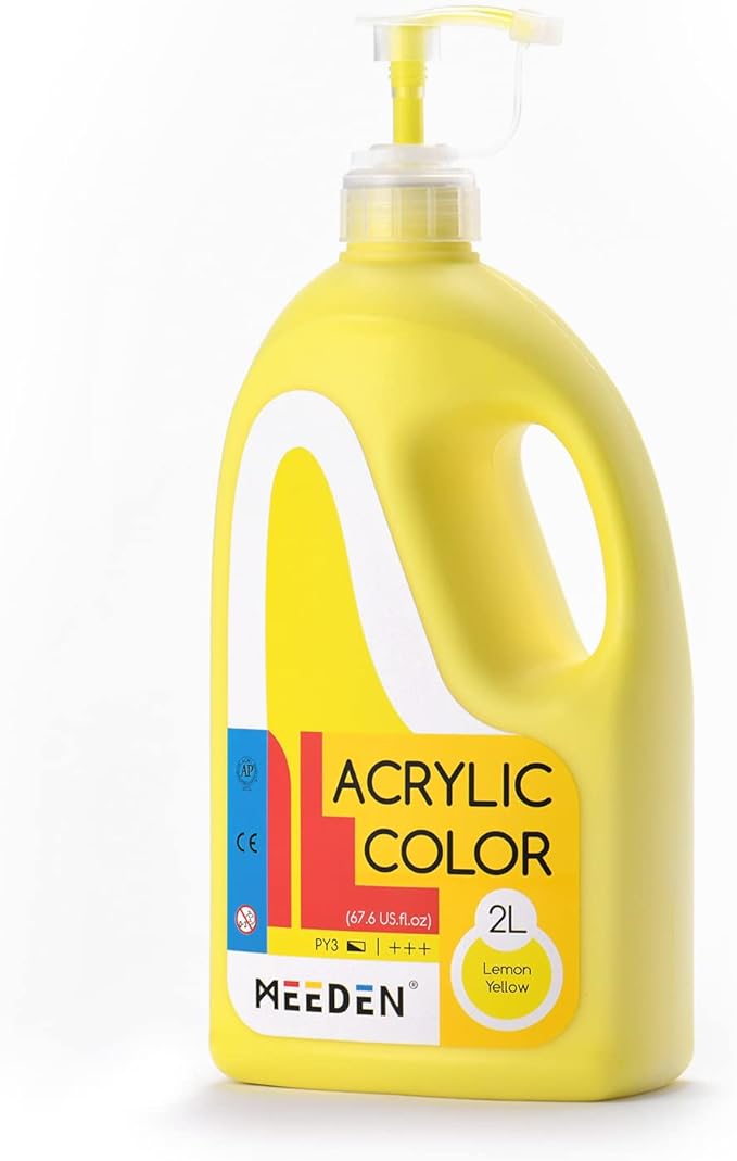 MEEDEN Lemon Yellow Acrylic Paint with Pump Lid, 1/2 Gallon (2L /67.6 oz.) Heavy-Body Non-Toxic Rich Pigment Color, Perfect for Art Class, Wall Painting, Painting Party & Creative DIY