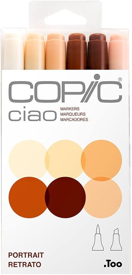 Copic Ciao, Alcohol Markers, 6 Colors Dual Brush Tip Art Marker for Adults/Teen Artists & Creators, Permanent Blendable Sketch Markers for Coloring Drawing & Illustration Art - Portrait Color Set