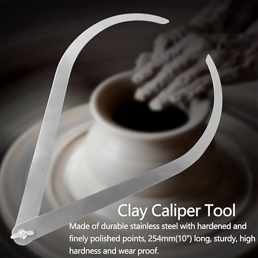 Watris Veiyi 10inch Clay Caliper Tool, Stainless Steel Pottery Caliper Clay, Measuring Pottery Tool, Bent Leg Inside Outside Caliper, Sculpture Ceramic Tool for Carving Modeling