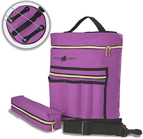 Designer Stitch Happy Crocheting Kit: 52 Piece Crochet Kit for Beginners & 7 Pocket Yarn Bag, Signature Yarn Storage - Lilac