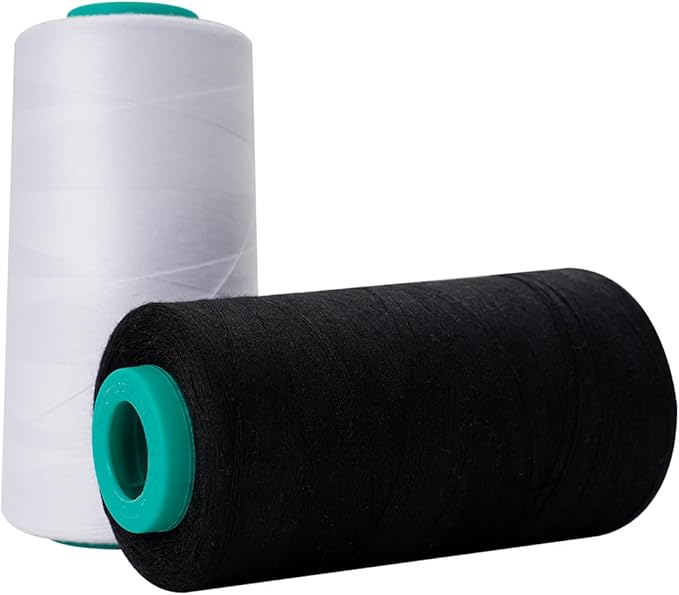 Serger Thread, All-Purpose Sewing Thread Polyester,4 Cones of 3000 Yards Each Spool,Cone Thread for Sewing Machine,140S/2 (BlackX2,WhiteX2)