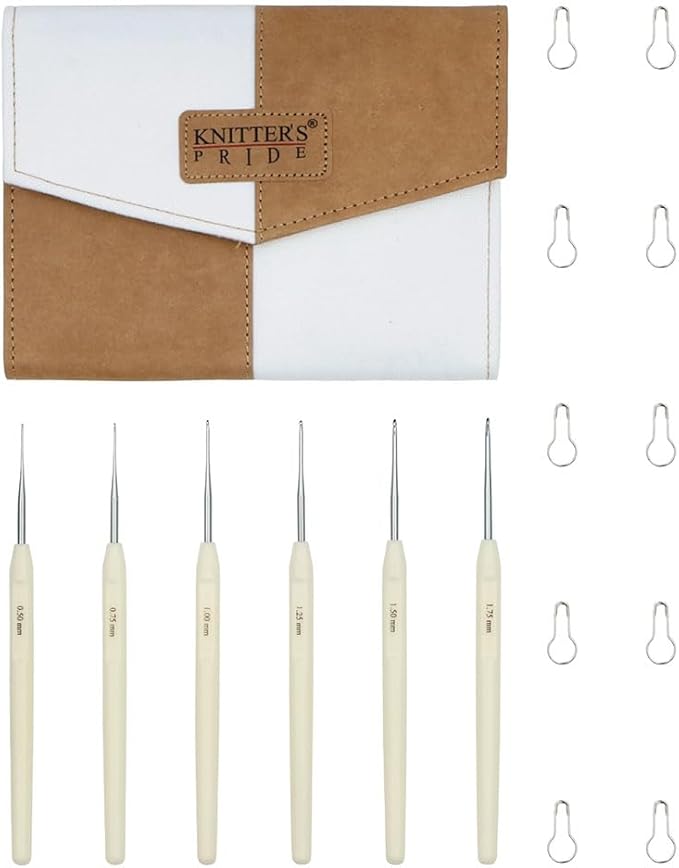 Knitter’s Pride Pearl Steel Crochet Hook Set – 6 Hook Sizes (0.50mm to 1.75mm)