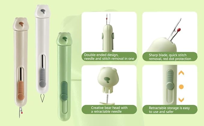 FLONSA 2 PCS Automatic Needle Threaders, 3 in 1 Seam Ripper Upgraded Stretchable Needle Threader for Hand Sewing Cross Stitch(Green)