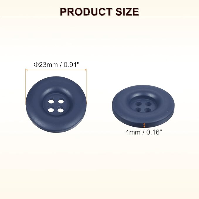 HARFINGTON 50pcs Sewing Button 23mm (7/8 Inch) 4 Holes Resin Thickened Round Crafting Replacement Buttons for Clothing DIY Crafts Decoration, Dark Blue
