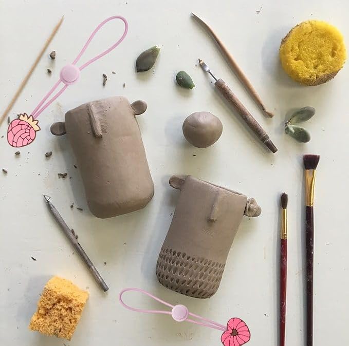 3Pcs Cute Pattern Adjustable Elasticity Clay Bag Tie, Studio Ties & Ceramic Tool Strap，The Must-Have Pottery Tool Ties for Pottery Ceramic Bag Closure and Organization((Pink 1)