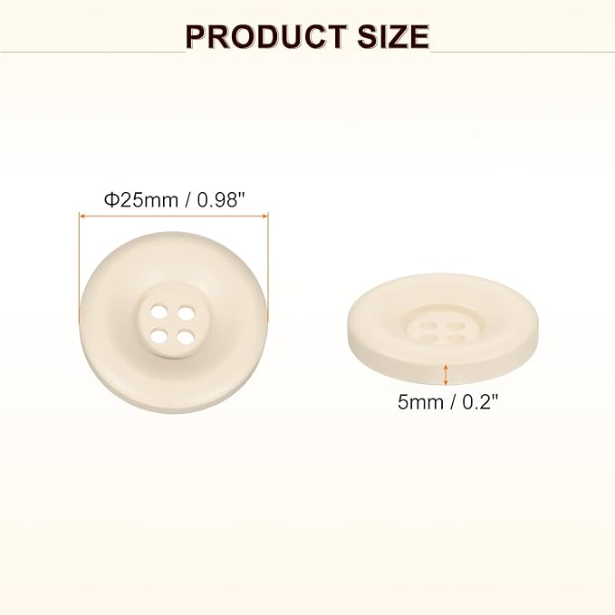 HARFINGTON 50pcs Sewing Button 25mm (1 Inch) 4 Holes Resin Thickened Round Crafting Replacement Buttons for Clothing DIY Crafts Decoration, Beige