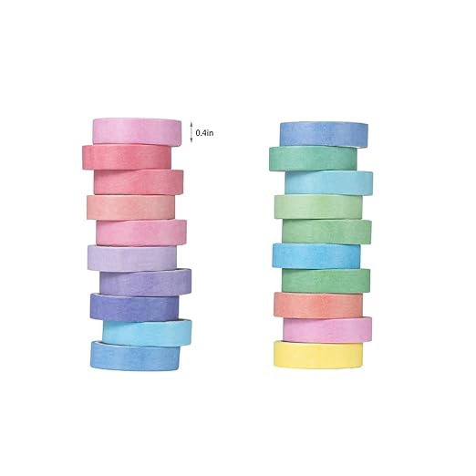 20 Rolls Washi Tape Set, Solid Color Decorative Tapes for Journals, Scrapbooking, Gift Wrapping, Decor & Crafts (Macaron)