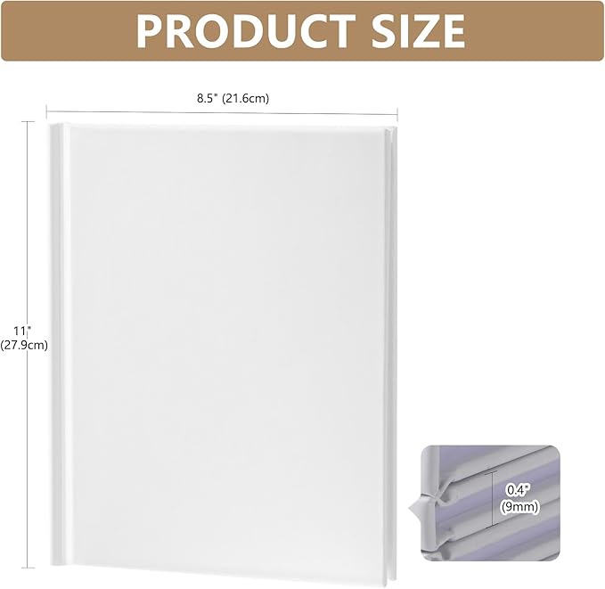 3 Pack 8.5x11 inch Hardcover Blank Book to Write Stories, Blank Hardcover Sketchbooks Journal（White，22 Sheets/ 44 Pages Each）