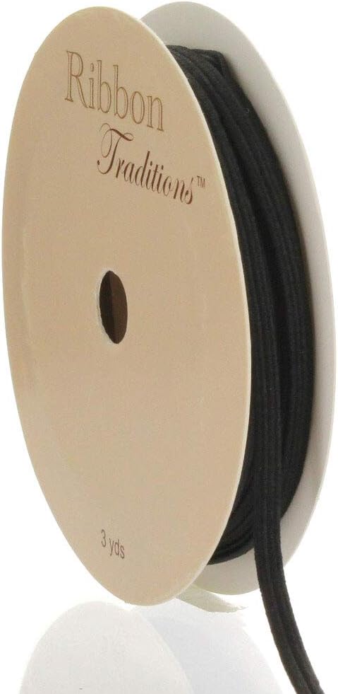 1/8" Width Skinny Elastic Band - Braided Cord - Black 25 Yards - USA Warehouse