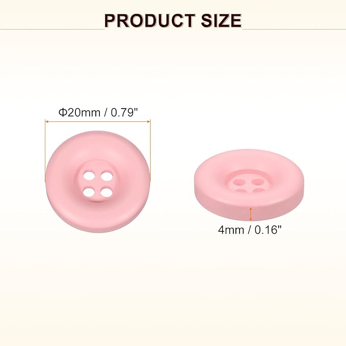 HARFINGTON 50pcs Sewing Button 20mm (3/4 Inch) 4 Holes Resin Thickened Round Crafting Replacement Buttons for Clothing DIY Crafts Decoration, Pink