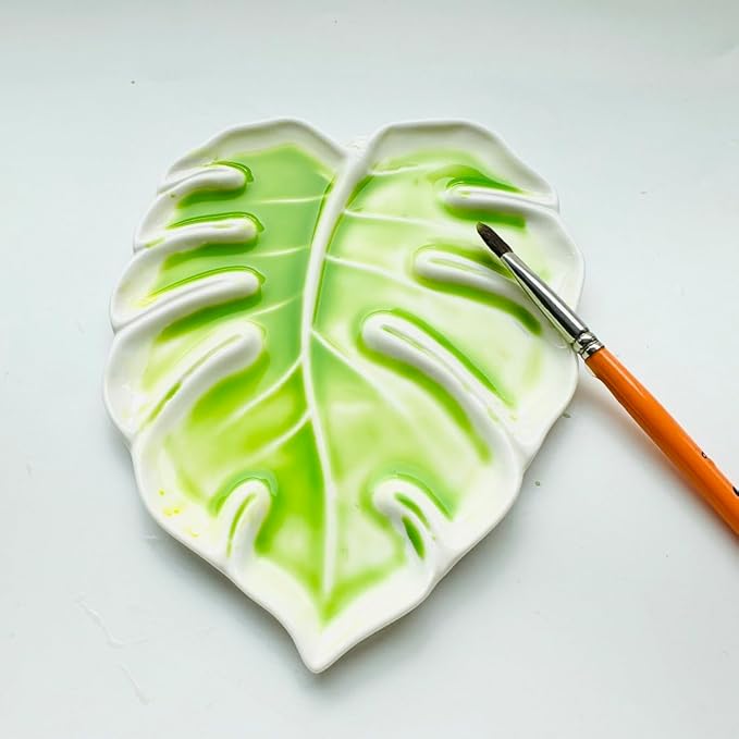 Bower Bird Porcelain Watercolor Palette 6.7in Monstera Leaf Artist Professional Ceramic Palette (Porcelain)