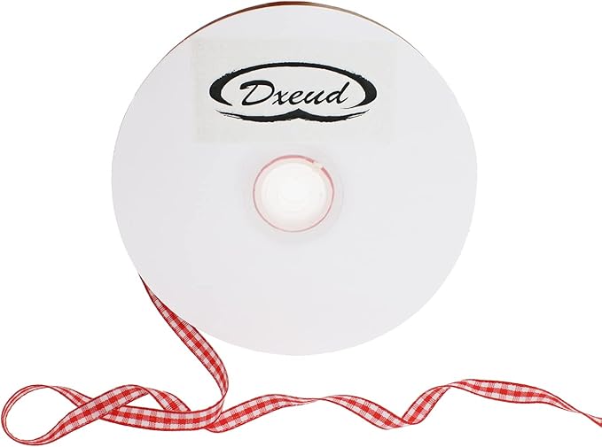 Gingham Ribbon 50 Yard Each Roll 100% Polyester Woven Edge (1/4" x 50 Yards, Red)