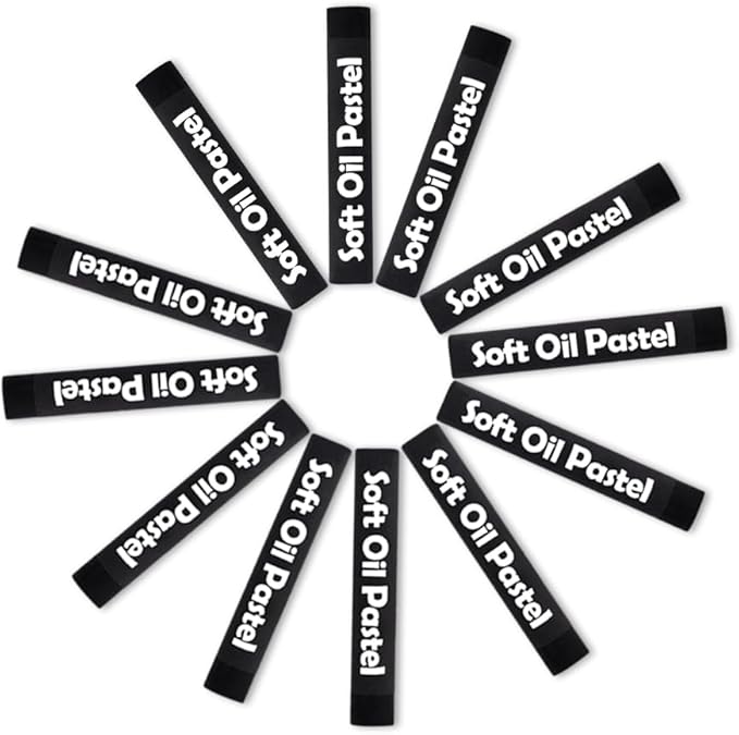 Mifuner Soft Oil Pastels Set (12 Sticks), Single Colors Heavy Oil Pastels Vibrant and Creamy,Pastel Art Supplies for Artists,Gallery Oil Painting Stick,Beginners,Adult Art Drawing Black