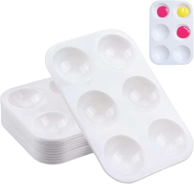 12 PCS White Plastic Paint Tray Palettes, 6 Well Rectangular Watercolor Oil Palette for Kids, Adult, Student Artist Craft Palettes,Painting Tray for Painting Party, DIY Craft and Art Painting
