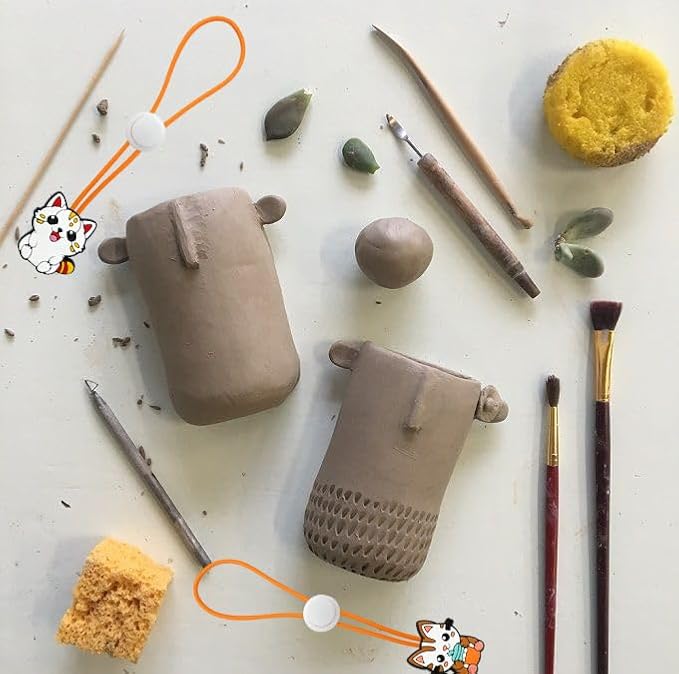 3Pcs Cute Pattern Adjustable Elasticity Clay Bag Tie, Studio Ties & Ceramic Tool Strap，The Must-Have Pottery Tool Ties for Pottery Ceramic Bag Closure and Organization (Orange 2)