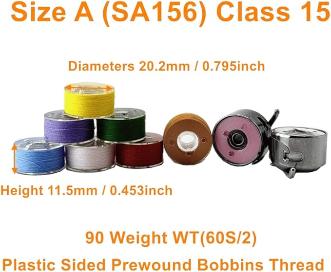 36pcs Colors 60S/2(90WT) Prewound Bobbin Thread, Plastic Size A SA156 Embroidery Bobbins, Cottonized Soft Feel Sewing Machine Bobbin for Brother Singer Janome Babylock Quilting Embroidery