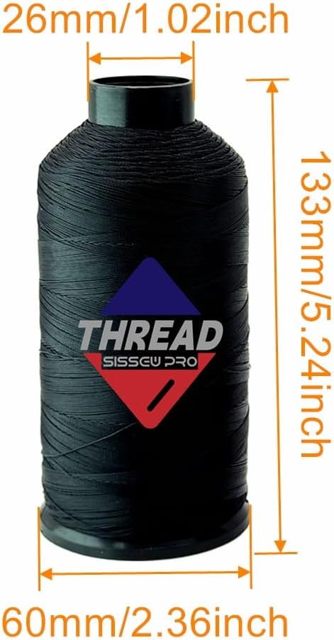 Sissewpro Tex70 Bonded Nylon Thread 69 Upholstery Thread Heavy Duty Threads for Sewing Machine Strong Black Threads for Leather, Beading, Hair Weaving, Denim, Canvas,Webbings, 4oz 1500yds（2, Black）
