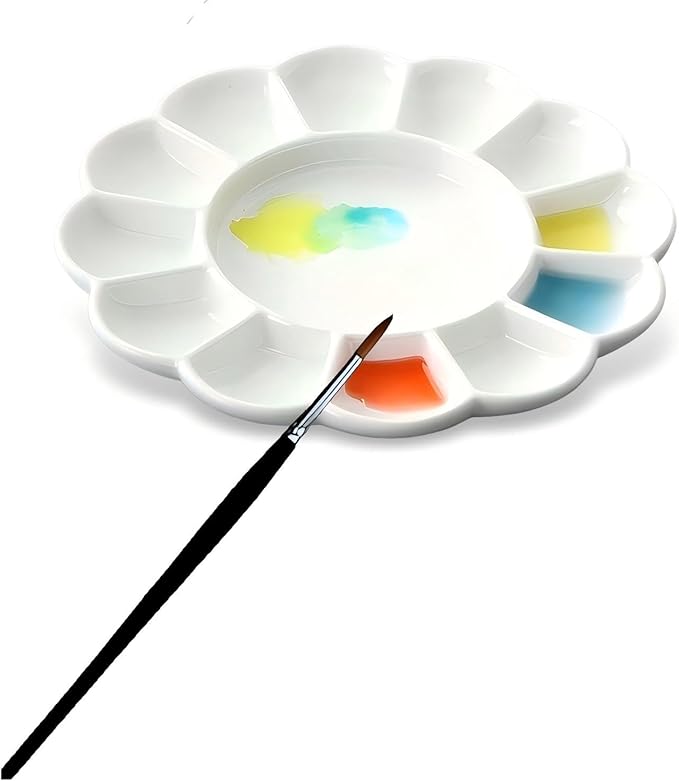 Porcelain Watercolor Palette, Ceramic Artist Paint Palette, Watercolor Mixing Tray for Watercolor Gouache Acrylic Oil Painting (8 * 8'' 13-Well Round)