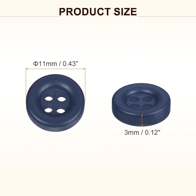 HARFINGTON 50pcs Sewing Button 11mm (15/32 Inch) 4 Holes Resin Thickened Round Crafting Replacement Buttons for Clothing DIY Crafts Decoration, Dark Blue