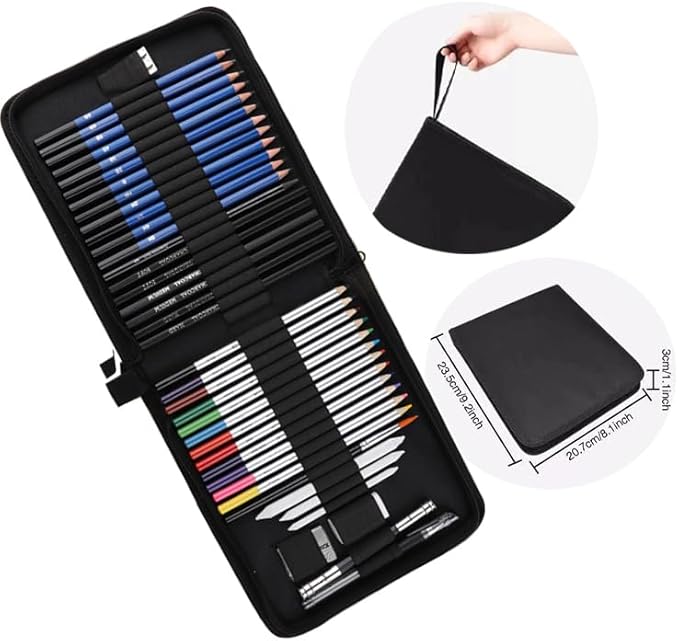 ELEAZAR SKETCHING PENCIL SET: colorful water-soluble pencils, sketching pencils, sketchbook, portable zippered drawing tool set The perfect drawing set for kids, teens and adults (42-Piece)
