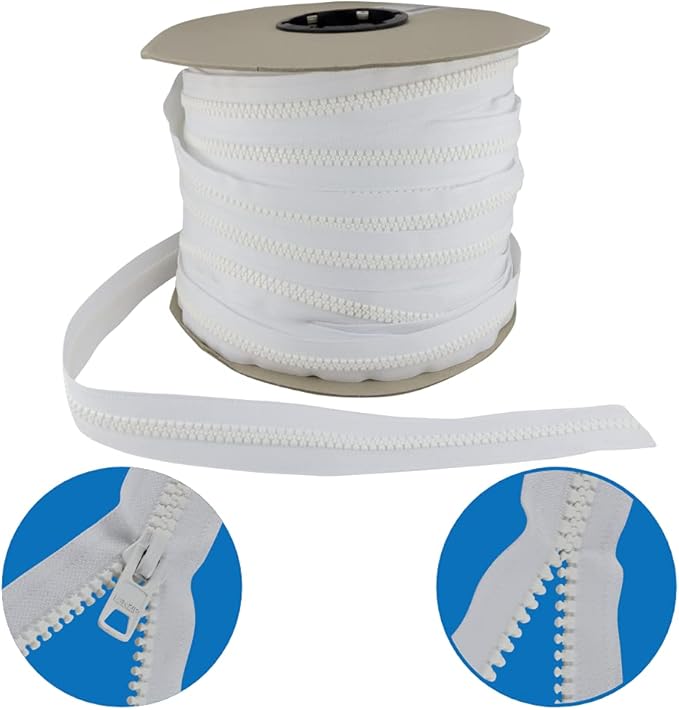 EZ-Xtend #10 Lenzip Chain Plastic Molded Plastic Tooth Zipper by The Yard w/Non-Locking Sliders. Boat Cushions, Duffle Bags, Back Packs, Sewing, Replacement Zipper(10 Yds & 8 Single Pulls Non-Locking)