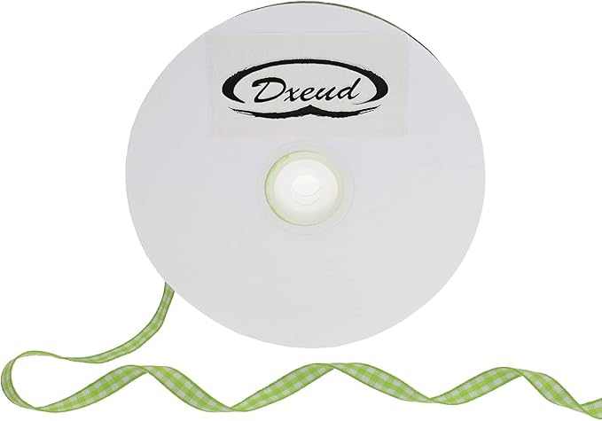 Gingham Ribbon 50 Yard Each Roll 100% Polyester Woven Edge (1/4" x 50 Yards, Light Green)