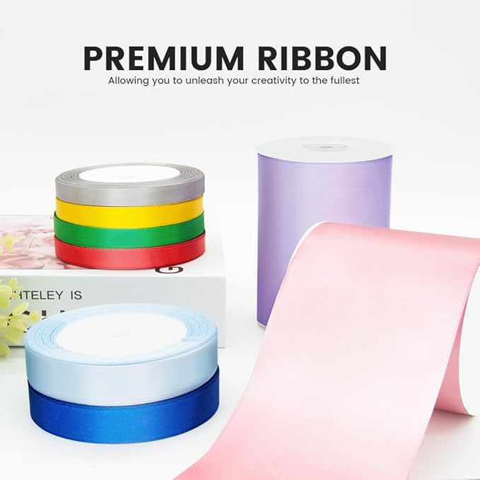 3" x 25 Yards Satin Ribbon, Pink Silk Ribbon Ideal for Gift Wrapping, Floral Bouquets, Crafts, Wedding Party Decorations, Christmas and Sewing Projects