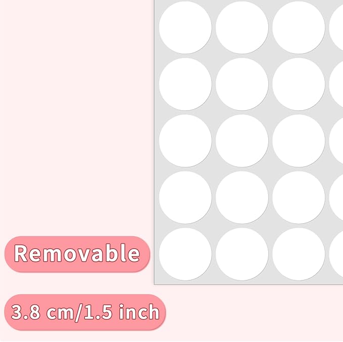 1.5" Round Colored Removable Stickers Labels - White,Pack of 500