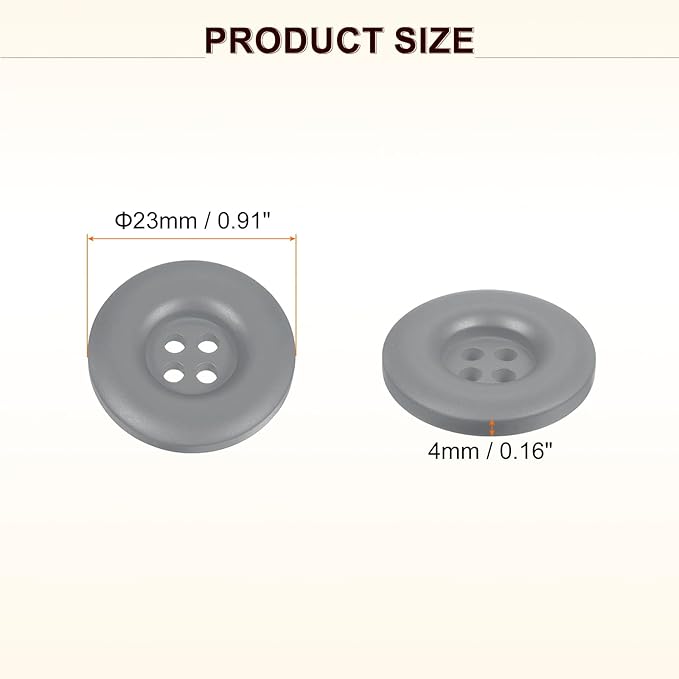 HARFINGTON 50pcs Sewing Button 23mm (7/8 Inch) 4 Holes Resin Thickened Round Crafting Replacement Buttons for Clothing DIY Crafts Decoration, Gray