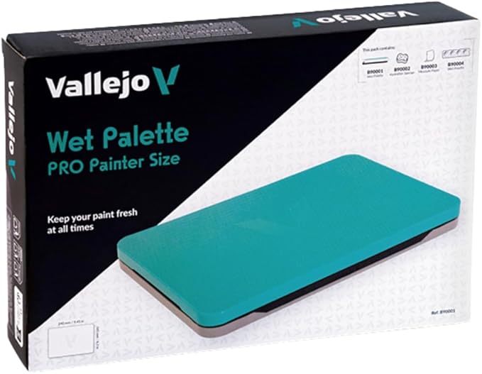 Vallejo - Wet Palette Pro Pinter Size for Miniature and Acrylic Painting Bundle, Includes 2 Hydration Sponge, 30 Moisture Paper and a Well Palette - Keeps Your Acrylic Paint Wet