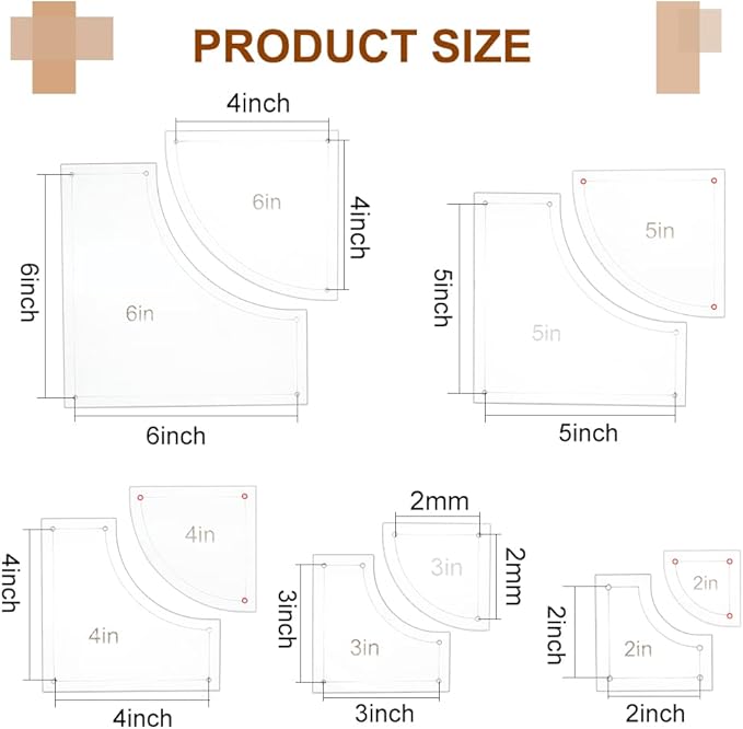 BENECREAT 10Pieces Quilting Acrylic Template Set, 2/3/4/5/6Inch Transparent Rulers with Film Protection, for DIY Kitchen Art Craft