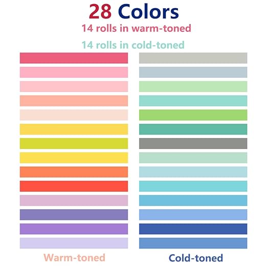 28 Rolls Washi Masking Tape Set, 15mm 306 Yards Colorful Rainbow Pastel Decorative Colored Writable Washi Craft Tape Set for DIY Crafts Scrapbook Designs