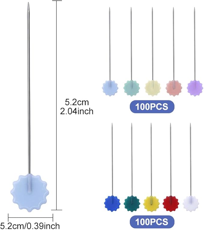 200Pcs Sewing Pins,Flat Head Steel Wire Straight Pins,Flower Head Sewing Pins for Fabric,2 inch Long Quilting Pins with Storage Box,for Sewing DIY Projects Dressmaker Jewelry Decor