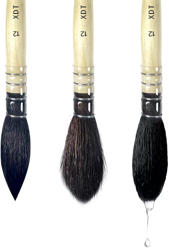 XDT#920 Round Watercolor Artist Paint Brush 3 Piece Set Medium Soft Black Goat Hair Long Handle #8#10#12, Mop Style Paint Brush for Watercolor & Acrylic & Oil