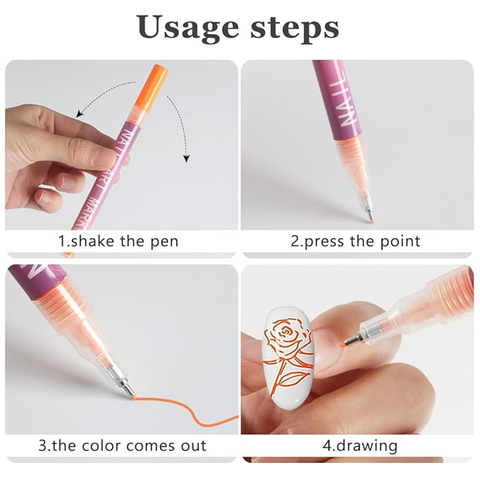 Nail Art 12-Color Marker Set, Fine-Tip Precision Pens for Manicure Design，3D Nail Art, Drawing Painting Liner Brush for Beauty Adorn Manicure Tools