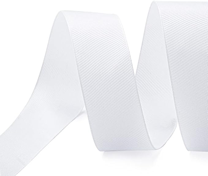 LIUYAXI 1" X 50 Yards Solid White Grosgrain Ribbon, Perfect for Crafts, Wedding Decor, DIY Hair Accessories, Sewing, Gift Package Wrapping and More