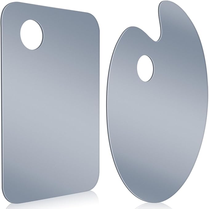 Honoson 2 Pack 11.8 x 7.9 Inch Neutral Grey Acrylic Paint Palette with Opaque Paint Pallet, Easy to Clean Non Stick Artist Pallet for Oil Watercolor Craft DIY Painting Palette (Square and OVA)
