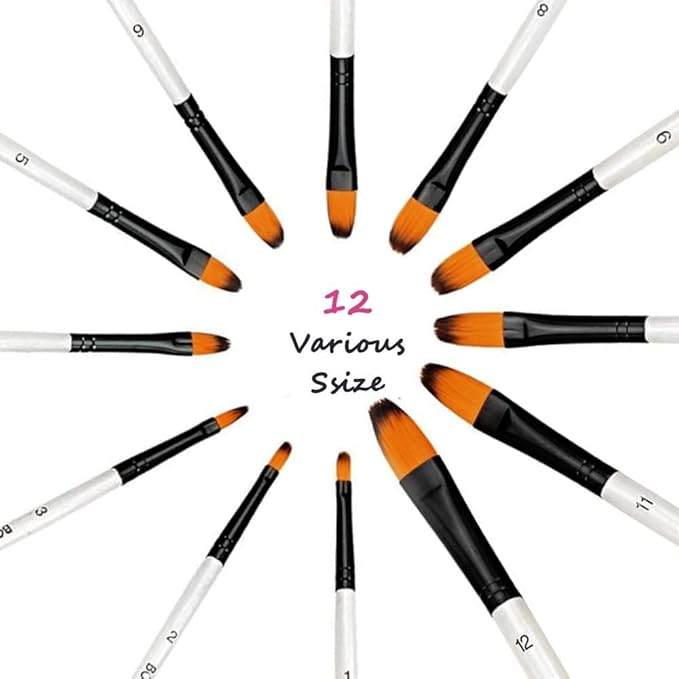 Filbert Paint Brushes Set, 12 PCS Artist Brush for Acrylic Oil Watercolor Gouache Artist Professional Painting Kits with Synthetic Nylon Tips