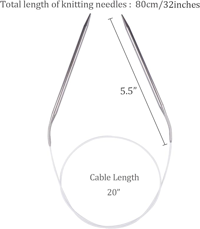 Circular Knitting Needles 32inches/80cm,Size US 8.0(5mm) Stainless Steel Round Knitting Needles for Handmade Knitting DIY