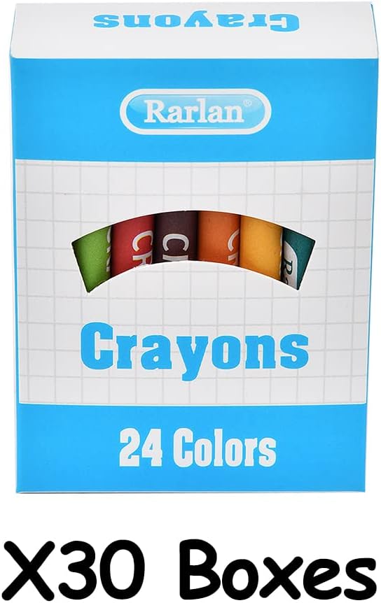 Rarlan Crayons Bulk, 30 Crayon Packs with 24 Assorted Colors, 720 Count Crayons