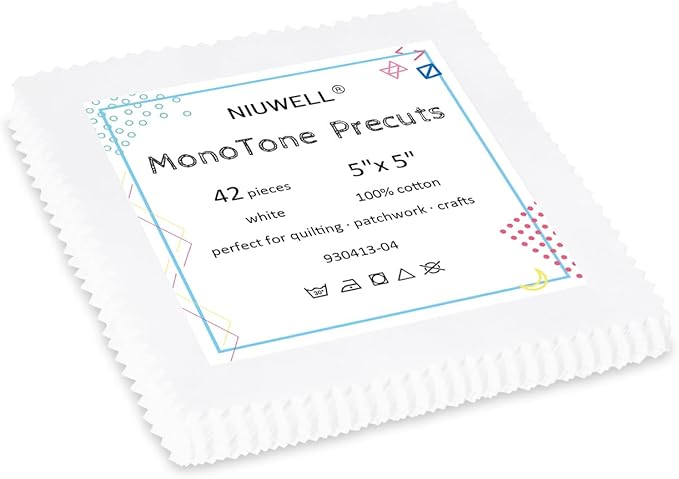 42 Pieces 5″ Pre-Cut White Cotton Fabric Squares — Charm Pack Quilting Fabric